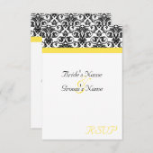 Schwarz/Weiß-Damast mit lebhaftem Gelb RSVP Karte (Vorne/Hinten)