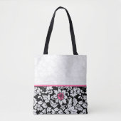Schwarz-Weiß-Damast mit rosa Blume Tasche (Vorderseite)