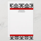 Schwarz/Weiß-Damast mit/roter Akzent entfernen Briefpapier (Vorne/Hinten)