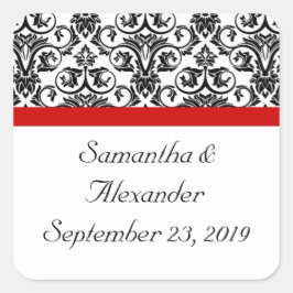 Schwarz/Weiß-Damast mit/roter Akzent entfernen Quadratischer Aufkleber