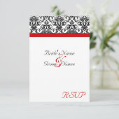 Schwarz/Weiß-Damast mit/roter Akzent entfernen RSVP Karte (Stehend Vorderseite)