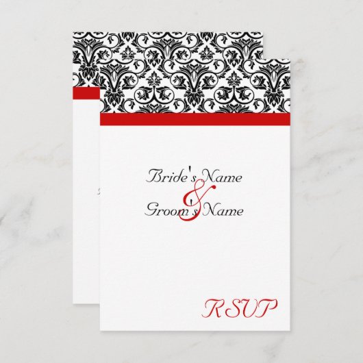 Schwarz/Weiß-Damast mit/roter Akzent entfernen RSVP Karte (Vorne/Hinten)