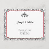 Schwarz-Weiß-Damast mit UAWG mit rotem Akzent Einladungspostkarte (Vorderseite)