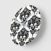 Schwarz-Weiß-Damast Modern Personalisiert Runde Wanduhr (Winkel)