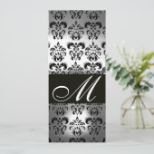 SCHWARZ WEISS DAMAST MONOGRAMM HOCHZEITSPROGRAMM EINLADUNG (Stehend Vorderseite)