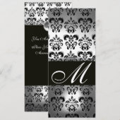 SCHWARZ WEISS DAMAST MONOGRAMM HOCHZEITSPROGRAMM EINLADUNG (Vorne/Hinten)
