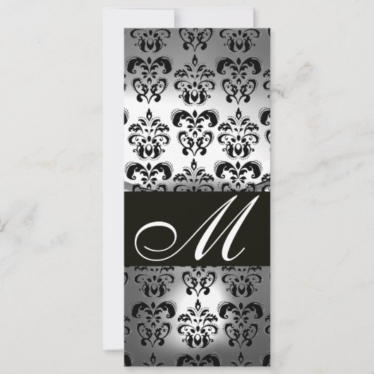 SCHWARZ WEISS DAMAST MONOGRAMM HOCHZEITSPROGRAMM EINLADUNG (Vorderseite)