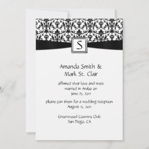 Schwarz Weiß Damast Monogramm Nachhochzeit Einladung
