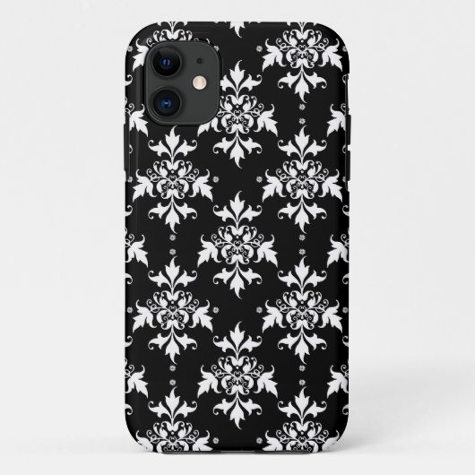 Schwarz-Weiß-Damast-Muster Case-Mate iPhone Hülle (Rückseite)