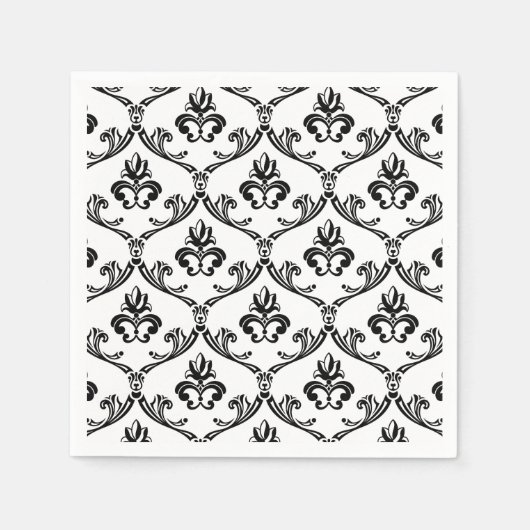 Schwarz-Weiß-Damast-Muster florale Napkins Serviette (Vorderseite)