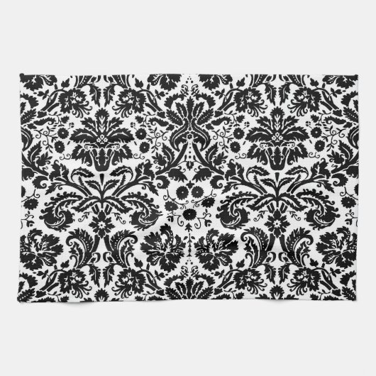 Schwarz-Weiß-Damast-Muster Geschirrtuch (Horizontal)