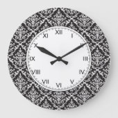 Schwarz-Weiß-Damast-Muster Große Wanduhr (Vorderseite)