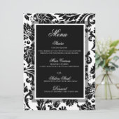 Schwarz-Weiß-Damast Muster Hochzeitsmenü Menükarte (Stehend Vorderseite)