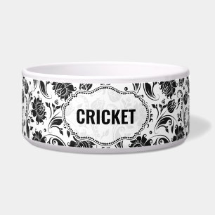 Schwarz-Weiß-Damast-Muster-Individuelle Name Napf