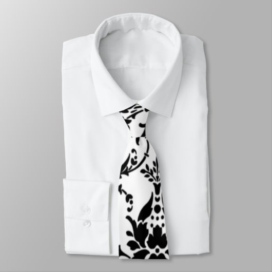 Schwarz-Weiß-Damast-Muster Krawatte (Gebunden)