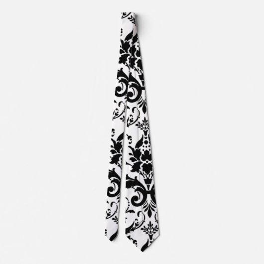 Schwarz-Weiß-Damast-Muster Krawatte (Rückseite)