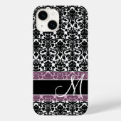 Schwarz-Weiß-Damast-Muster mit Monogramm Case-Mate iPhone Hülle (Rückseite)