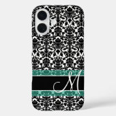 Schwarz-Weiß-Damast-Muster mit Monogramm Case-Mate iPhone Hülle (Rückseite)