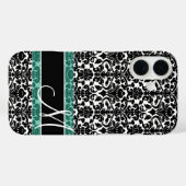 Schwarz-Weiß-Damast-Muster mit Monogramm Case-Mate iPhone Hülle (Rückseite (Horizontal))