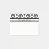 Schwarz-Weiß-Damast-Muster Modernes Personalisiert Post-it Klebezettel (Vorderseite)