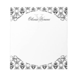 Schwarz-Weiß-Damast-Muster Notizblock