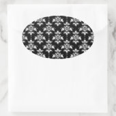 Schwarz-Weiß-Damast-Muster Ovaler Aufkleber (Tasche)