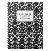 Schwarz-Weiß-Damast-Muster Personalisiert Notizblock (Vorderseite)