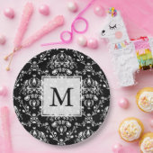 Schwarz-Weiß-Damast Pappteller (Party)