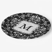 Schwarz-Weiß-Damast Pappteller (Schrägansicht)