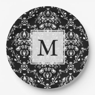 Schwarz-Weiß-Damast Pappteller