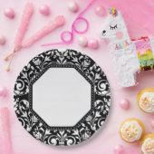 Schwarz-Weiß-Damast Pappteller (Party)