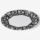 Schwarz-Weiß-Damast Pappteller (Schrägansicht)