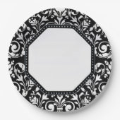 Schwarz-Weiß-Damast Pappteller (Vorderseite)