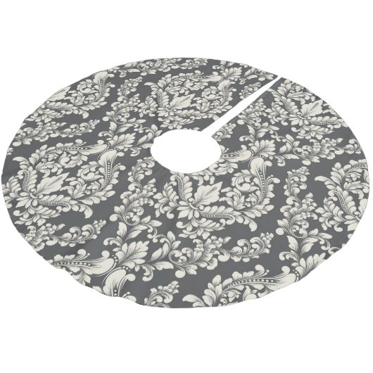 Schwarz/Weiß-Damast Polyester Weihnachtsbaumdecke (Schrägansicht)