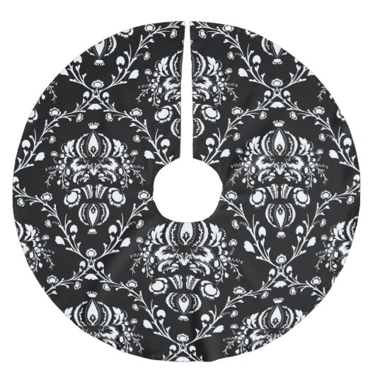 Schwarz-Weiß-Damast Polyester Weihnachtsbaumdecke (Vorderseite)