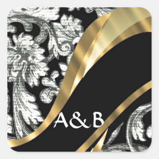 Schwarz-Weiß-Damast Quadratischer Aufkleber