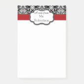 Schwarz/Weiß-Damast, Red Ribbon-Lehrerin/Damen Post-it Klebezettel (Vorderseite)