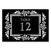 Schwarz-Weiß-Damast-Rose Tischnummer-Karten Tischnummer (Vorderseite)