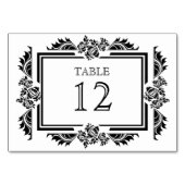 Schwarz-Weiß-Damast-Rose Tischnummer-Karten Tischnummer (Vorderseite)