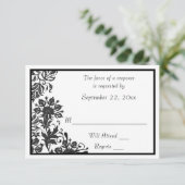 Schwarz-Weiß-Damast RSVP Karte (Stehend Vorderseite)