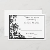 Schwarz-Weiß-Damast RSVP Karte (Vorne/Hinten)