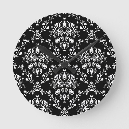Schwarz-Weiß-Damast Runde Wanduhr (Vorderseite)