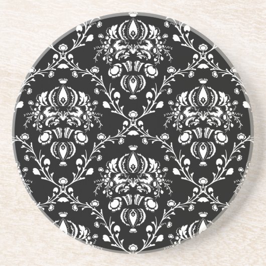 Schwarz-Weiß-Damast Sandstein Untersetzer (Vorne)