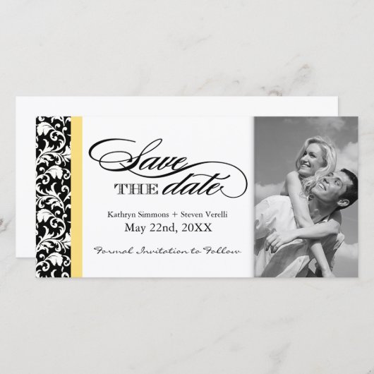 Schwarz-Weiß-Damast Save the Date (Vorne/Hinten)