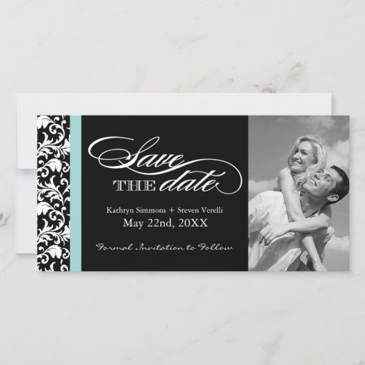 Schwarz-Weiß-Damast Save the Date (Vorderseite)