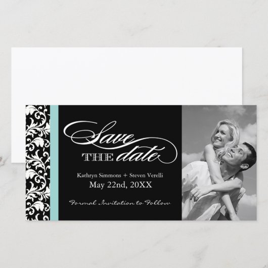 Schwarz-Weiß-Damast Save the Date (Vorne/Hinten)