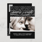 Schwarz-Weiß-Damast Save the Date Ankündigungspostkarte (Vorne/Hinten)