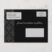 Schwarz-Weiß-Damast Save the Date Ankündigungspostkarte (Rückseite)