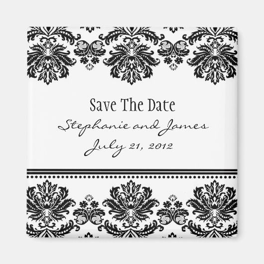Schwarz-Weiß-Damast Save the Date Magnet (Vorne)