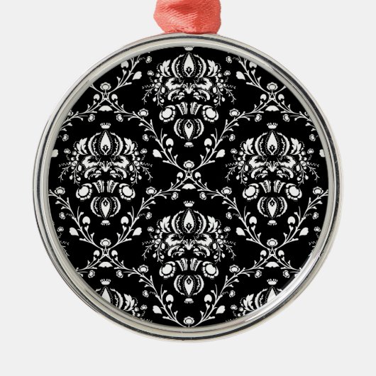 Schwarz-Weiß-Damast Silbernes Ornament (Vorne)